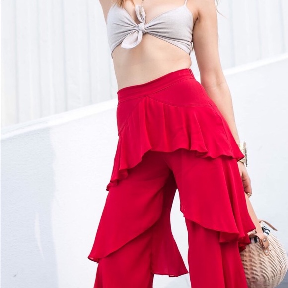 red frill trousers zara 